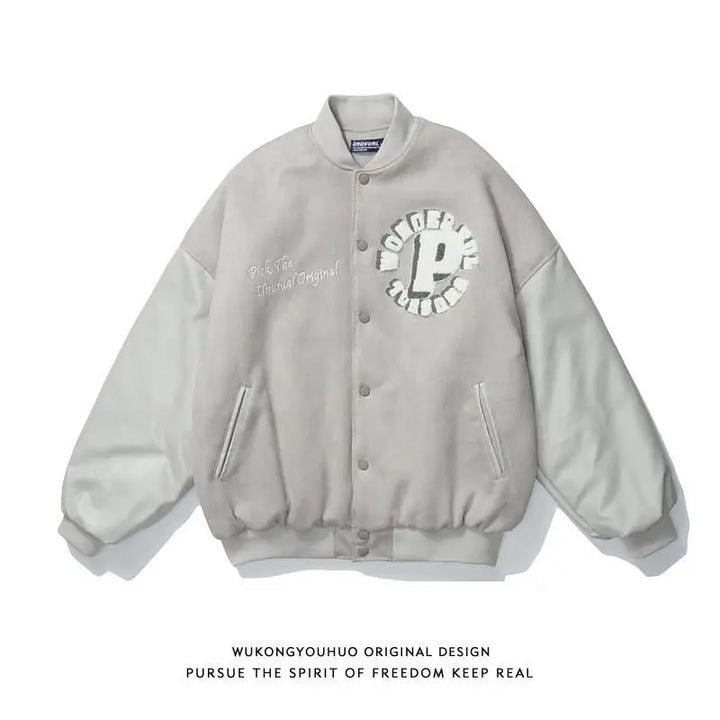 Custom y2k varsity jacket - unique style - grey / s