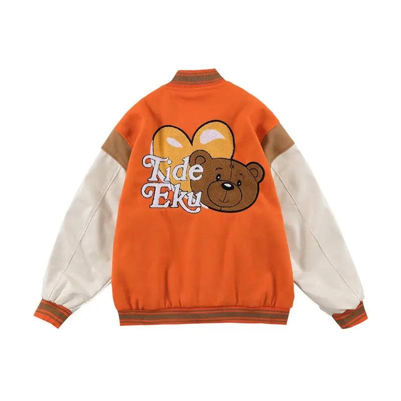 Orange y2k varsity jacket for streetwear