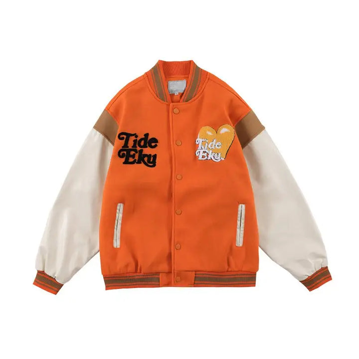 Orange y2k varsity jacket for streetwear - m