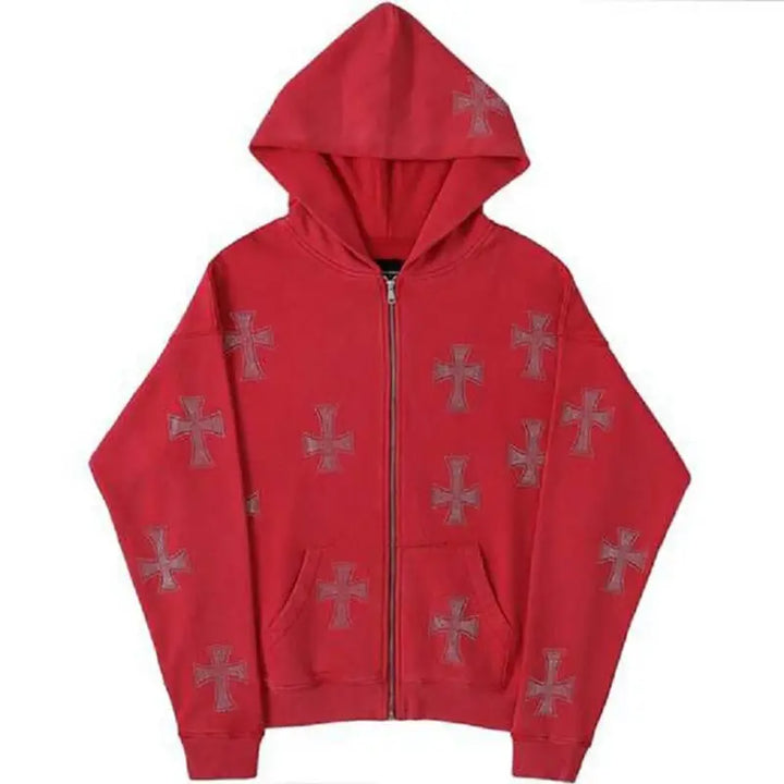 Rhinestone cross streetwear jacket - red / m