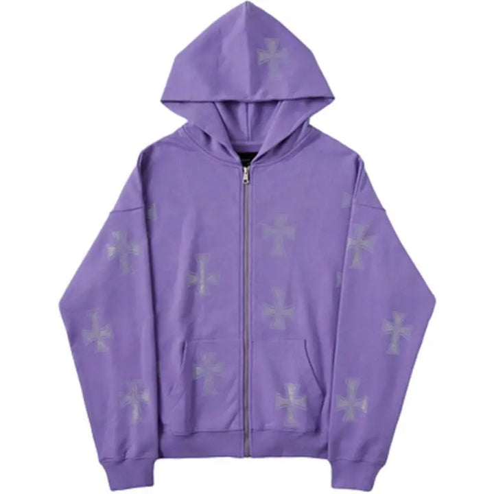 Rhinestone cross streetwear jacket - purple / m