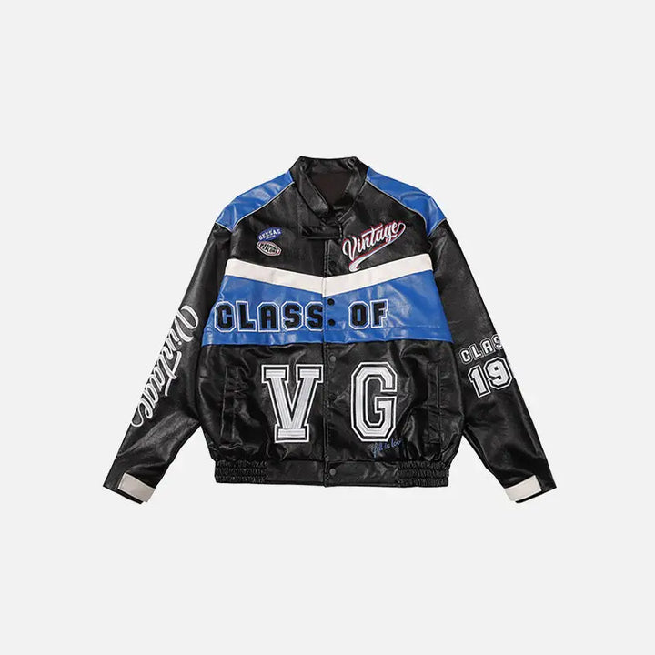 Vg detachable racing varsity jacket from y2k streetwear collection - black/blue / xs - varsity jackets