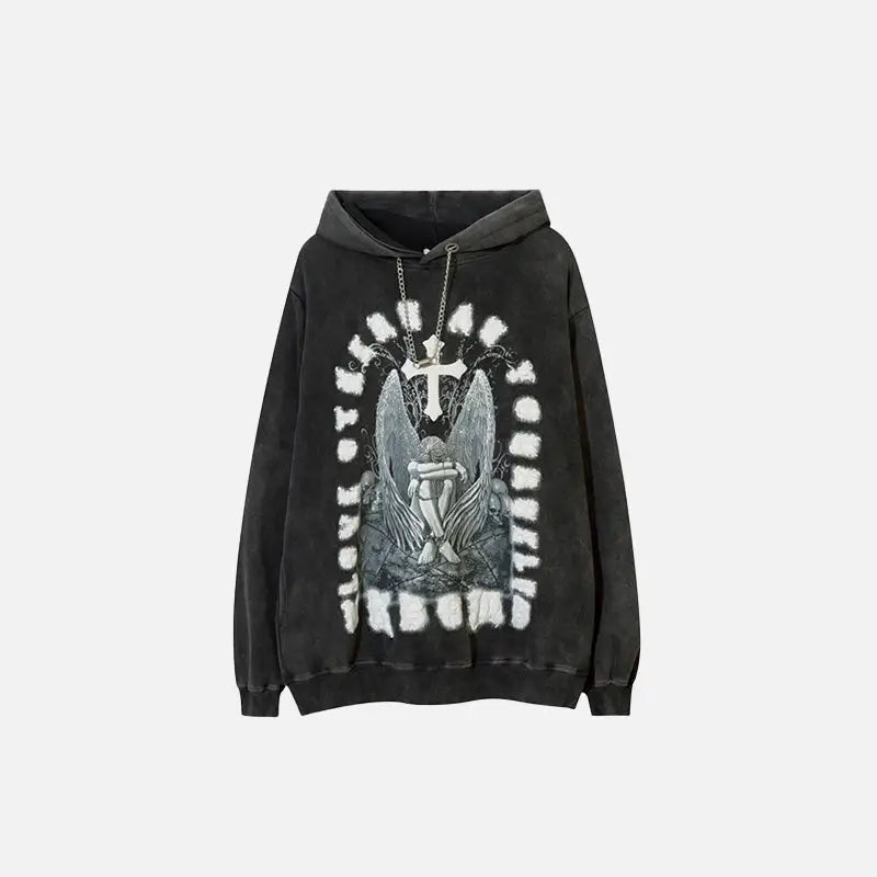 Vintage angel cross print hoodie for comfort and style - black / m - hoodies