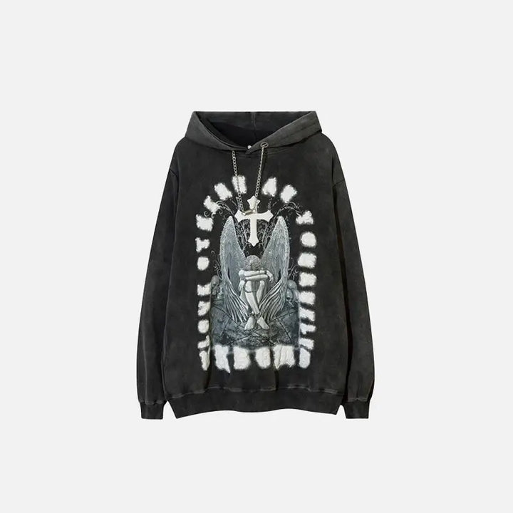 Vintage angel cross print hoodie for comfort and style - black / m - hoodies