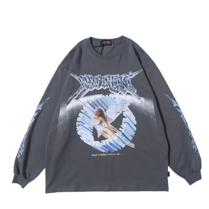 Vintage angels heavy 400gsm y2k sweater for urban fashion - grey / m