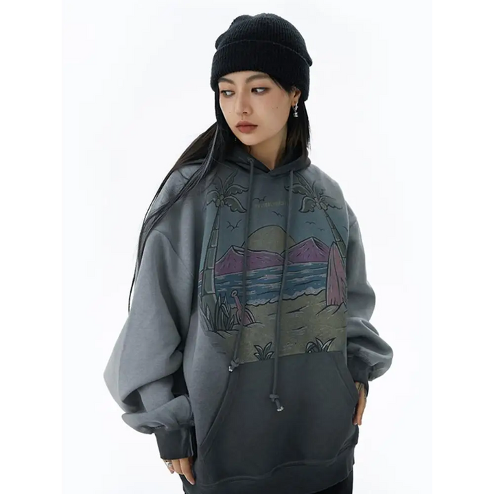 Vintage beach y2k oversized hoodie for ultimate streetwear style - hoodies