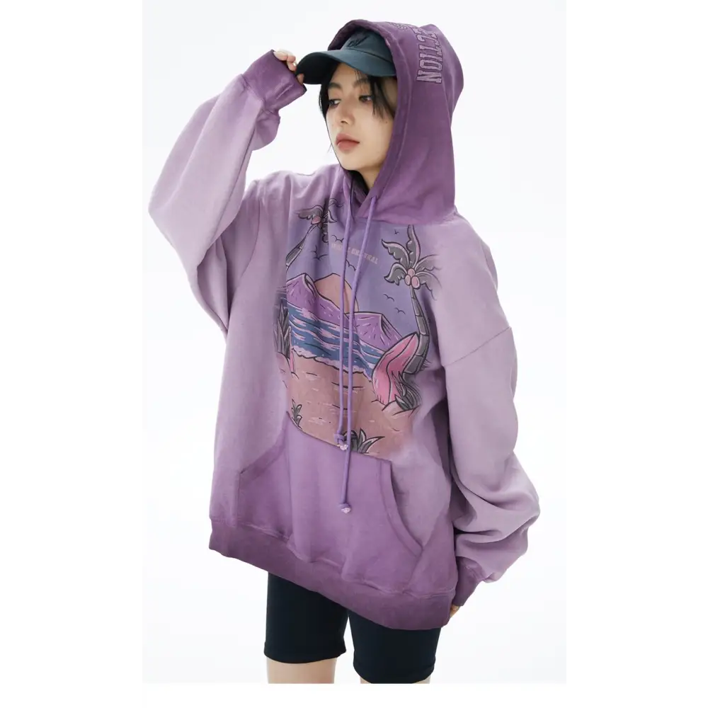 Vintage beach y2k oversized hoodie for ultimate streetwear style - hoodies