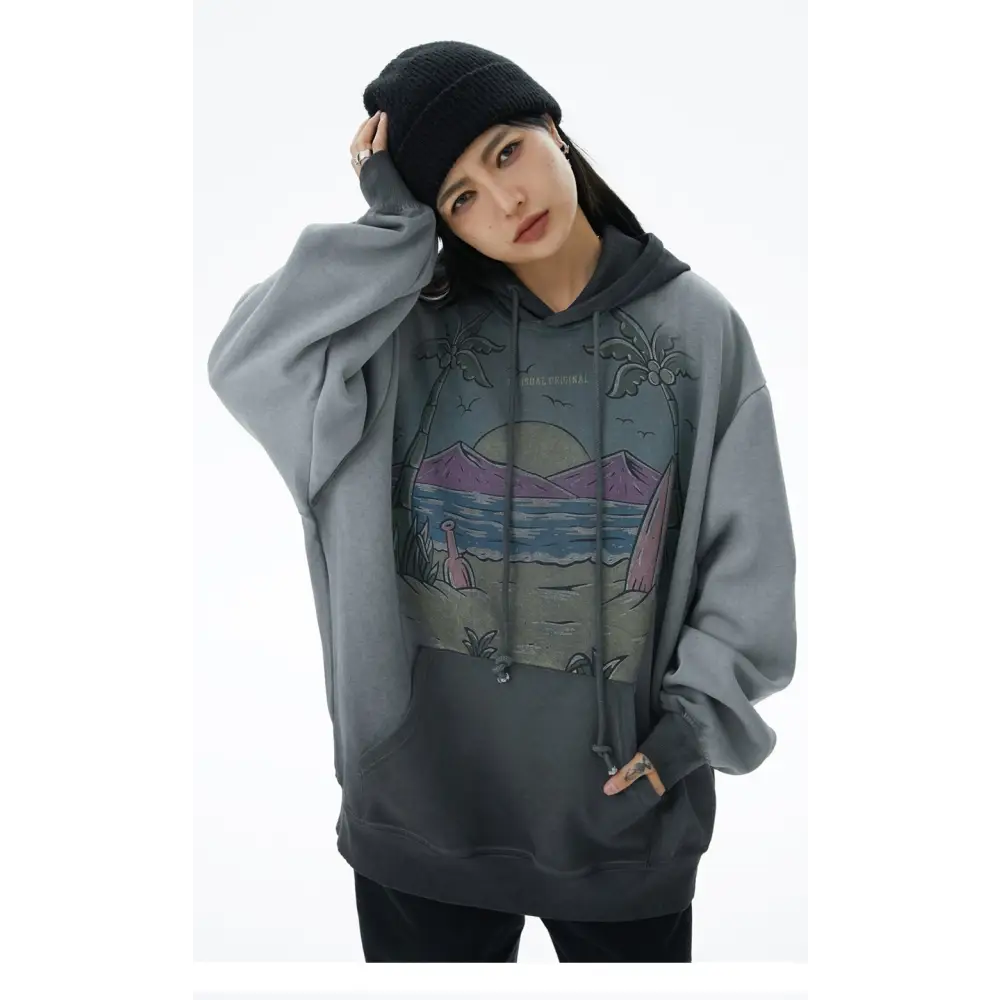 Vintage beach y2k oversized hoodie for ultimate streetwear style - hoodies
