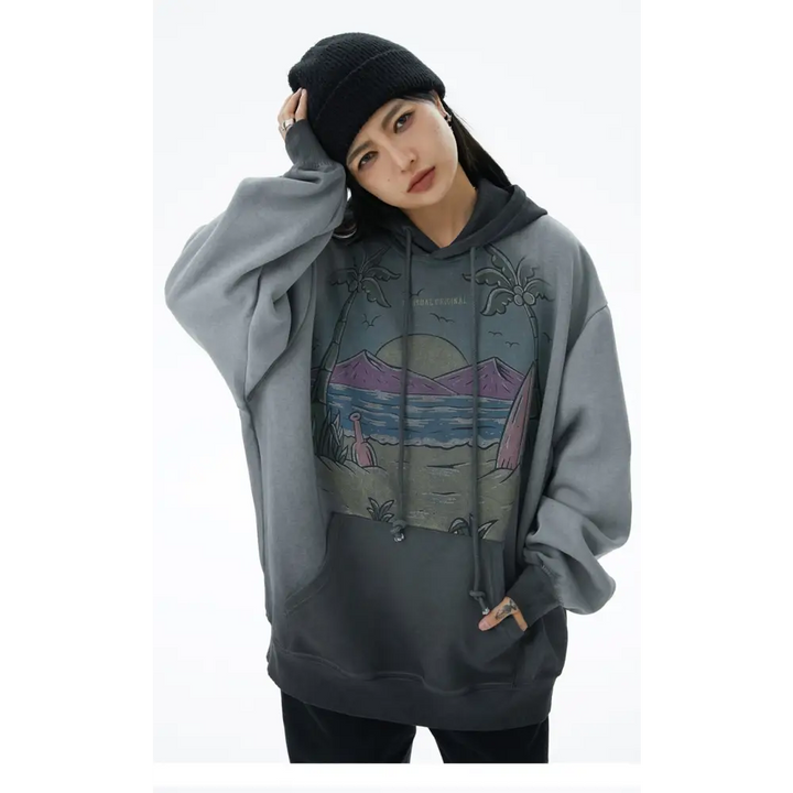 Vintage beach y2k oversized hoodie for ultimate streetwear style - hoodies