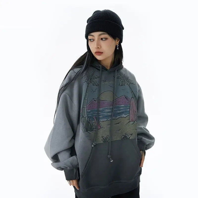 Vintage beach y2k oversized hoodie for ultimate streetwear style - hoodies
