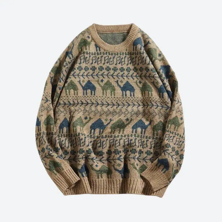 Vintage-inspired camel knitted sweater for timeless winter style - light brown / s