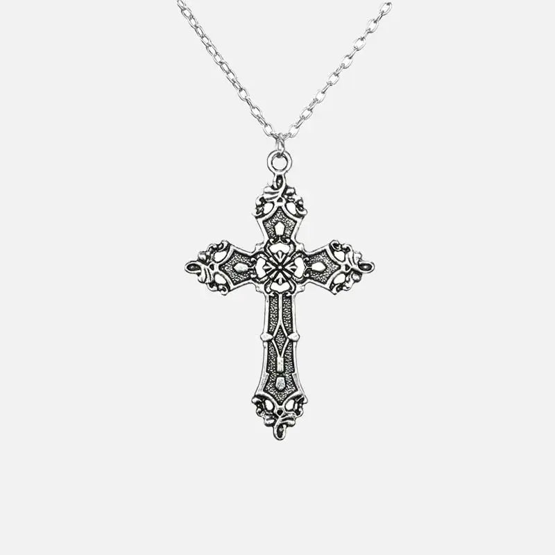 Vintage y2k cross necklace in zinc alloy for timeless glamour - antique silver plated / 45cm - necklaces