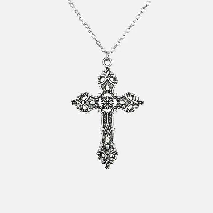 Vintage y2k cross necklace in zinc alloy for timeless glamour - antique silver plated / 45cm - necklaces