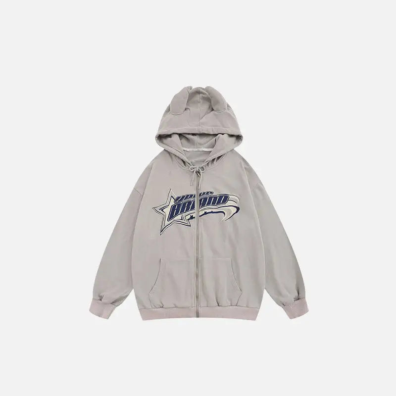 Vintage devil horns zip-up hoodie in ultra-soft cotton - gray / m - hoodies