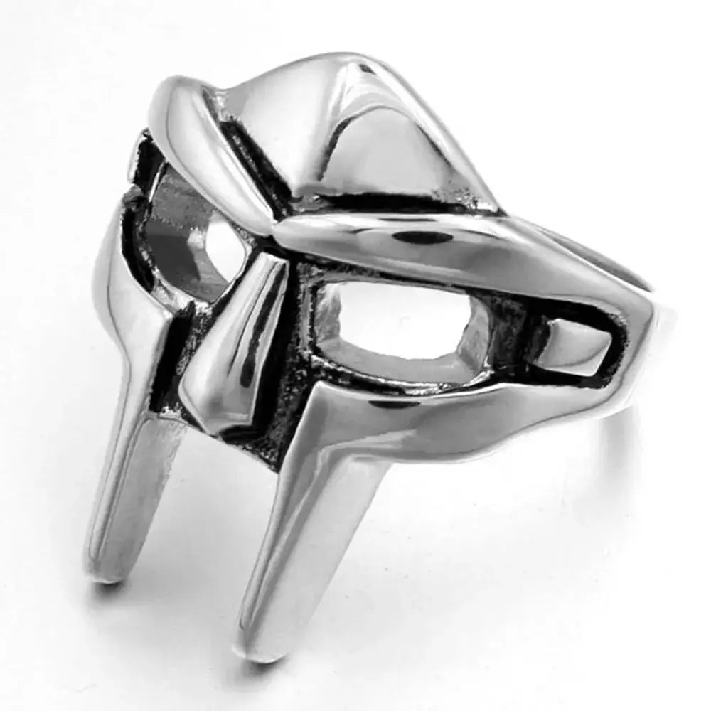 Magnificent vintage doom mask gladiator ring in zinc alloy - silver - rings