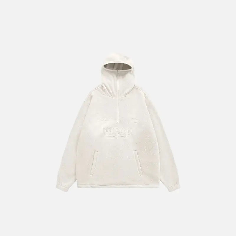 Vintage embroidered fleece hooded sweatshirts for stylish comfort - cream-grey / m - hoodies