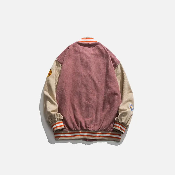 une veste pink avec une bande blanche et orange dans le dos