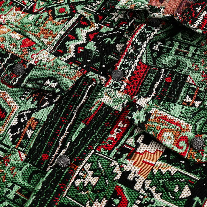 Vintage ethnic y2k jacket with classic turndown collar - denim