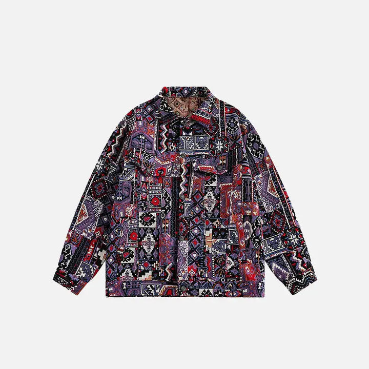 Vintage ethnic y2k jacket with classic turndown collar - purple / s - denim