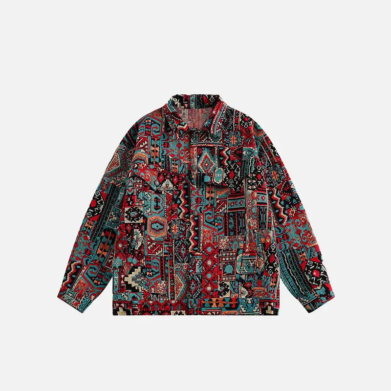 Vintage ethnic y2k jacket with classic turndown collar - red / s - denim