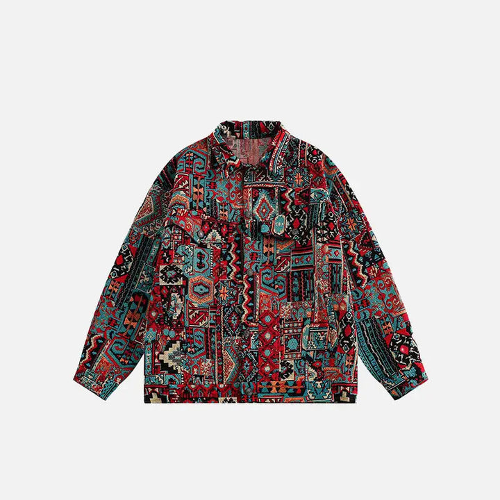 Vintage ethnic y2k jacket with classic turndown collar - red / s - denim