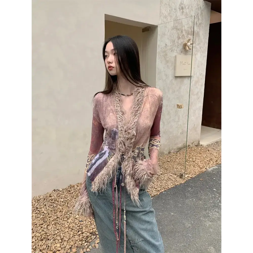 Vintage-inspired lace-up jacket with faux fur details - one size / mix - top