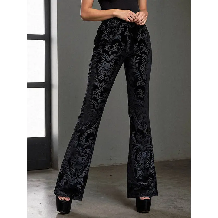 Y2k velvet flare pants with elastic waist and full length design - black / s