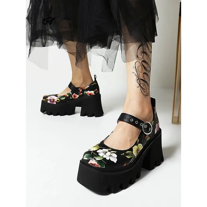 Floral mary jane pumps for y2k style in casual soft leather