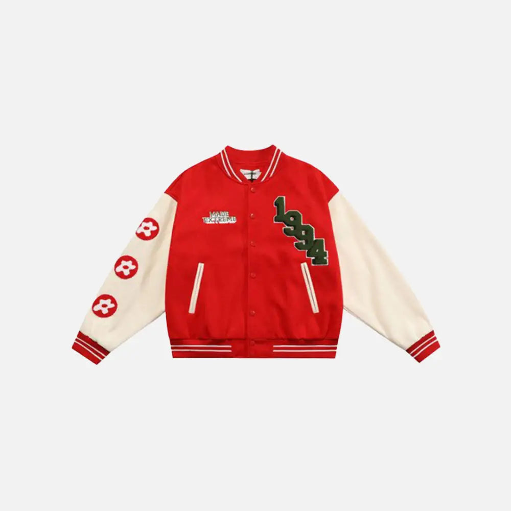 Vintage floral y2k varsity jacket in quality cotton - red / m - varsity jackets