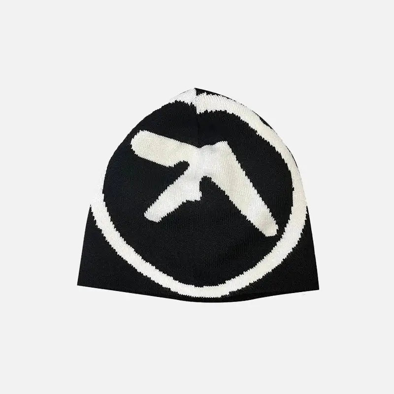 Y2k vintage gothic beanie with classic letter print - black / one size - beanies