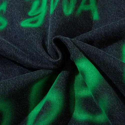 Vintage green letter washed denim jacket for y2k streetwear fans