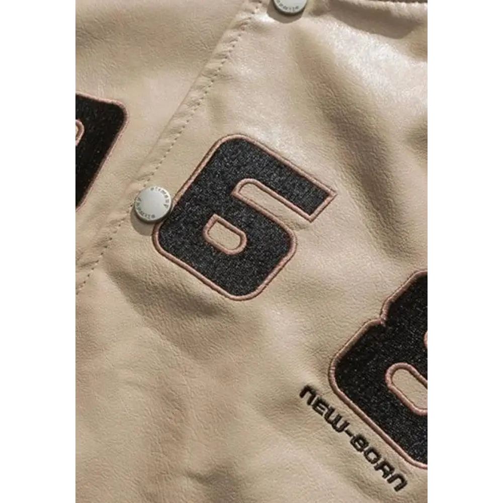 Unisex faux leather varsity jacket with vintage embroidery