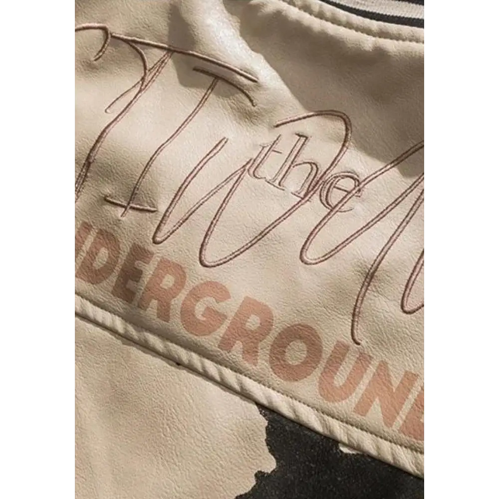 Unisex faux leather varsity jacket with vintage embroidery