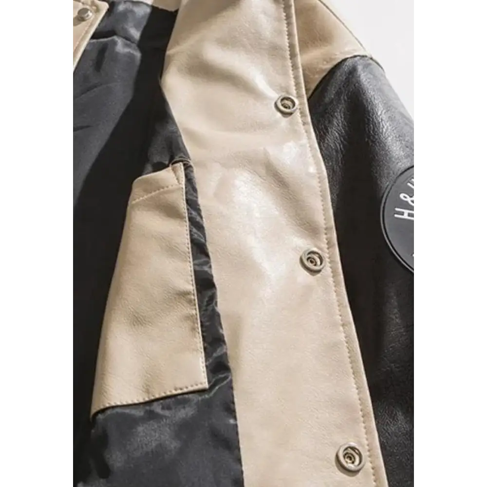 Unisex faux leather varsity jacket with vintage embroidery