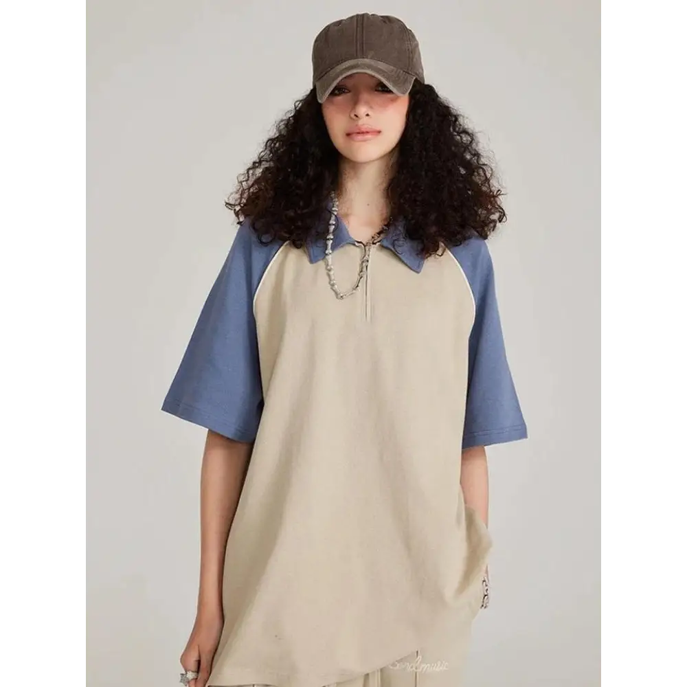 Unisex polo tee with classic collar and contrast color design - beige / s