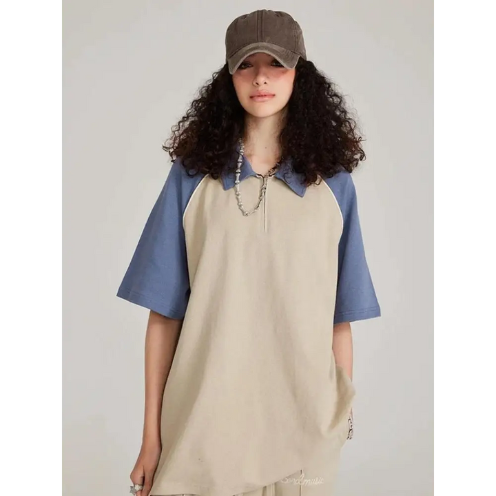 Unisex polo tee with classic collar and contrast color design - beige / s