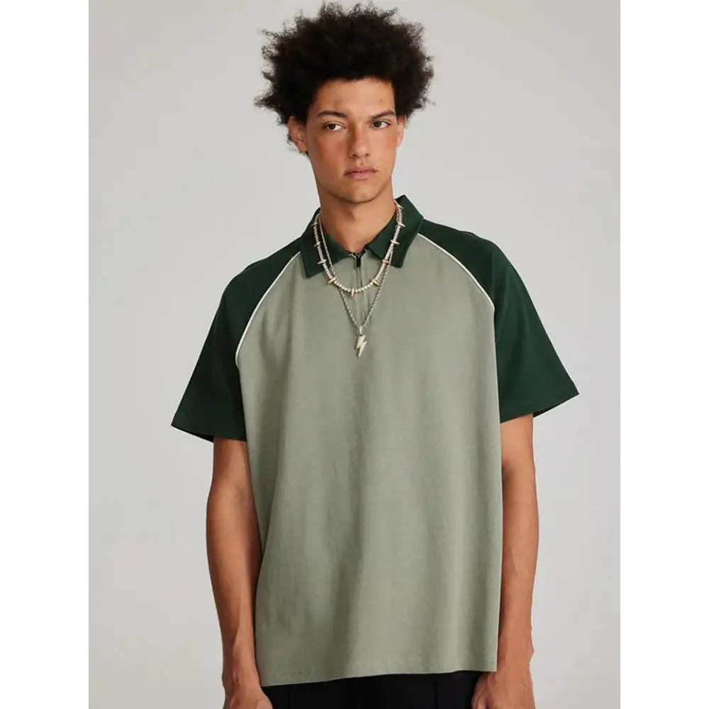 Unisex polo tee with classic collar and contrast color design - green / s