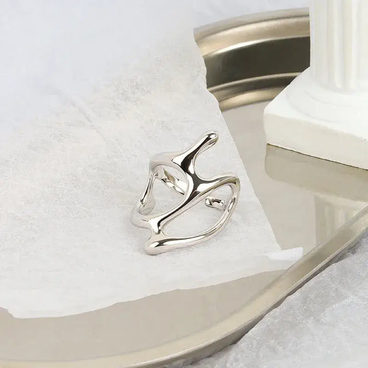Vintage irregular hollow ring in zinc alloy for y2k style - silver - rings