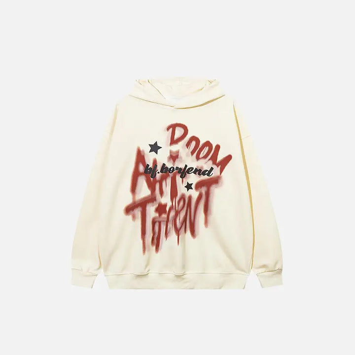 Vintage letter print oversized hoodie for y2k style and comfort - beige / s - hoodies