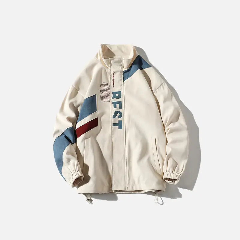 Unique y2k vintage letter print patchwork jacket - beige / m - windbreaker jackets