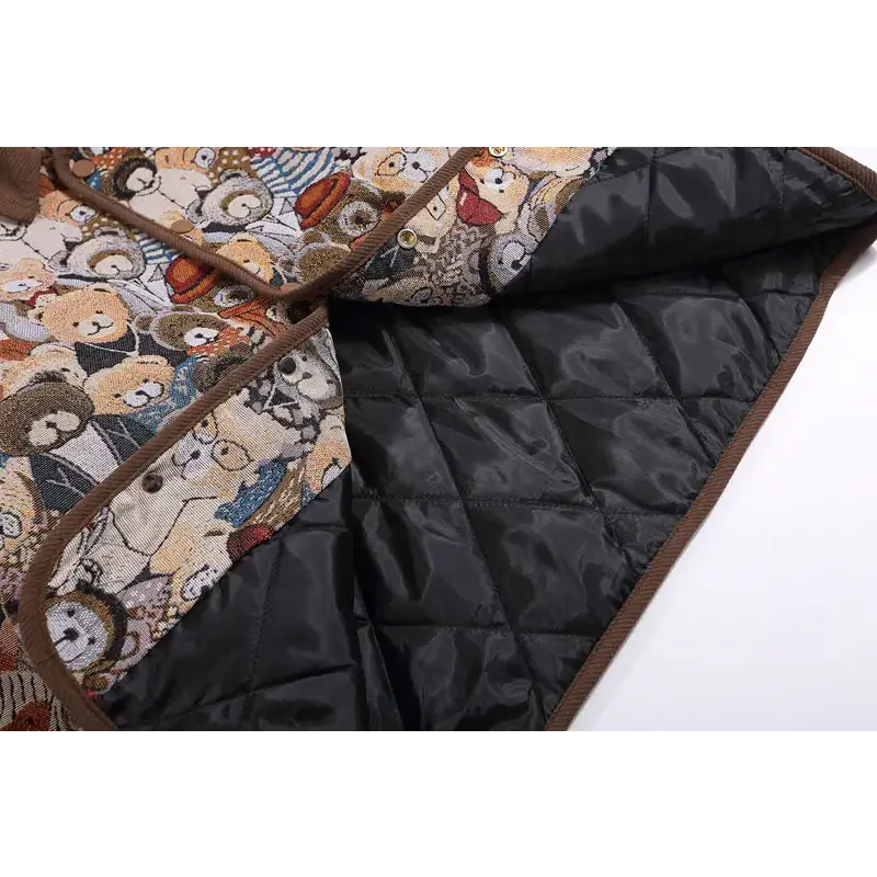 Y2k vintage bear plush padded jacket for comfort and style - puffer jackets