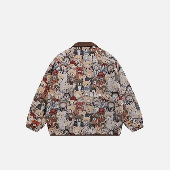 Y2k vintage bear plush padded jacket for comfort and style - puffer jackets