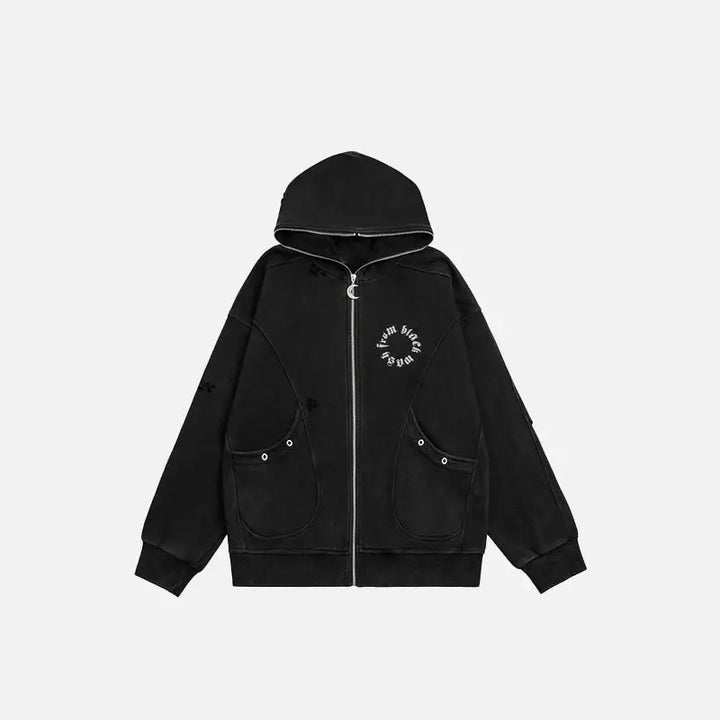 Vintage moon zip up hoodie for y2k streetwear style - black / m - hoodies