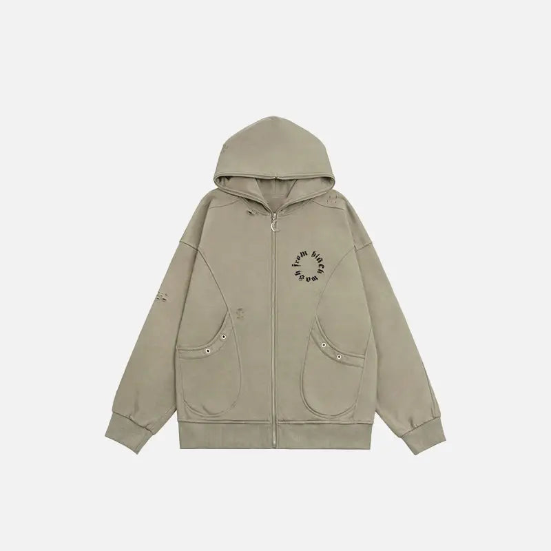 Vintage moon zip up hoodie for y2k streetwear style - gray khaki / m - hoodies