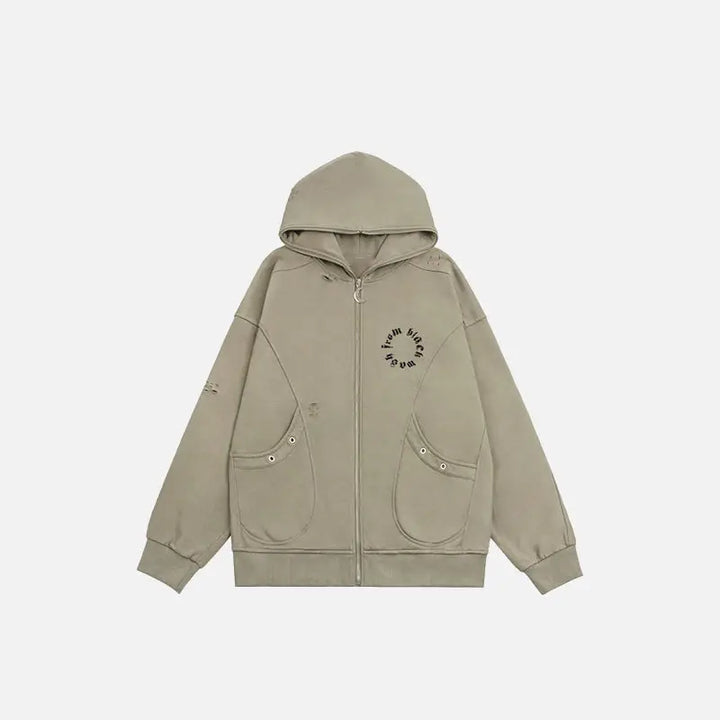 Vintage moon zip up hoodie for y2k streetwear style - hoodies