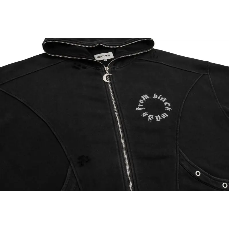 Vintage moon zip up hoodie for y2k streetwear style - hoodies