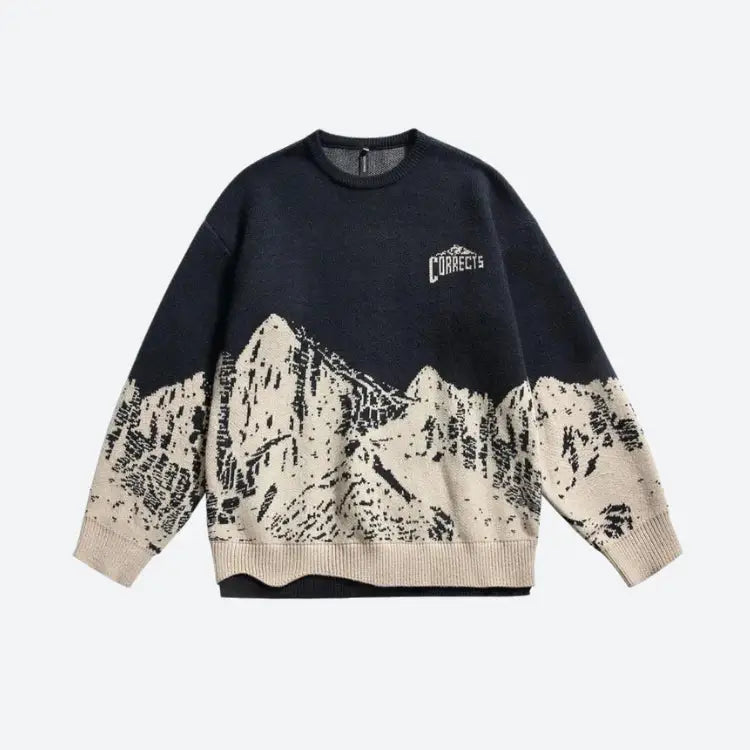 Vintage aesthetic knitted sweater with contrast color design - navy / s