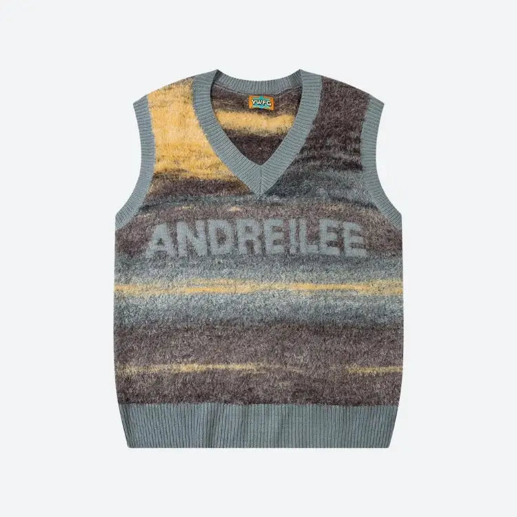 Multicolored plush sweater vest in soft touch knit material - gray / xs - vest