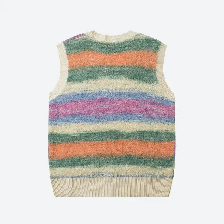 Multicolored plush sweater vest in soft touch knit material - vest