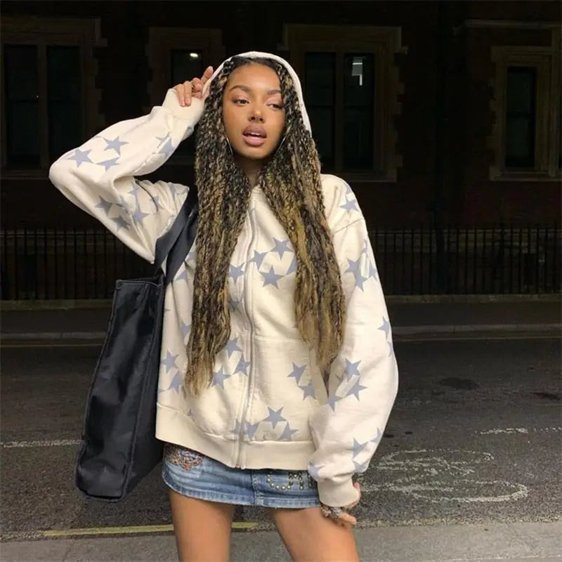 Y2k star graphic hoodies for a retro trendy look - white / s